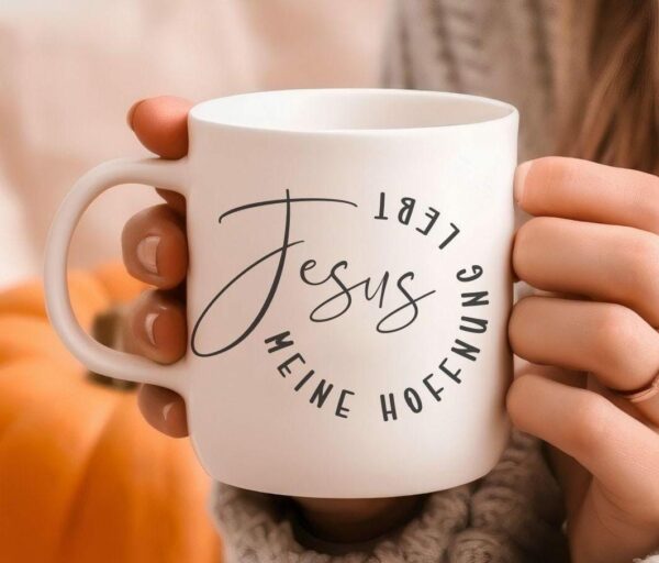 Weiße Tasse Jesus meine Hoffnung lebt christliches Motiv Keramiktasse Geschenk Kaffee Tee Tasse christlich – Bild 3