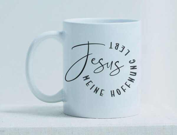 Weiße Tasse Jesus meine Hoffnung lebt christliches Motiv Keramiktasse Geschenk Kaffee Tee Tasse christlich – Bild 4