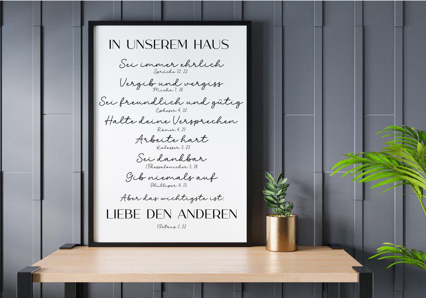 Poster Christliche Hausregeln und Bibelverse In unserem Haus