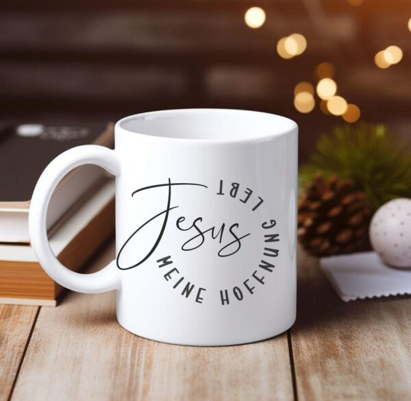 Weiße Tasse Jesus meine Hoffnung lebt christliches Motiv Keramiktasse Geschenk Kaffee Tee Tasse christlich – Bild 2