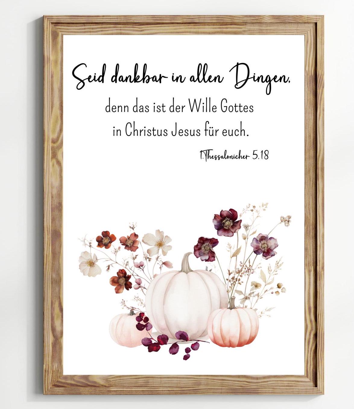 Christliches Posterbild Seid dankbar in allen Dingen Herbstlich