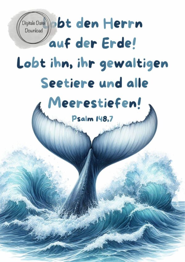 Set 2 Christliche Poster Kinderposter Meerestier, Name+Bibelvers Digitaler Download Bibelvers Psalm 148,7 Kinderzimmer personalisiert – Bild 4
