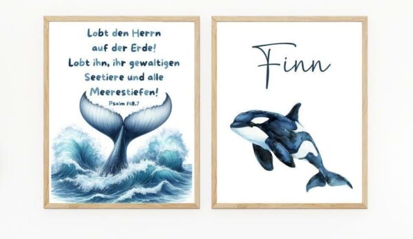 Christliches Poster / Kinderposter - Set: 2 Stück Meerestier + Name + Bibelvers - personalisierbar – Bild 3