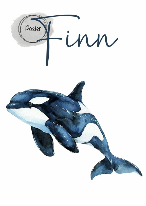 Poster Kinderposter Orca Name Kinderzimmer Meer Personalisiert Meerestier Fisch – Bild 4