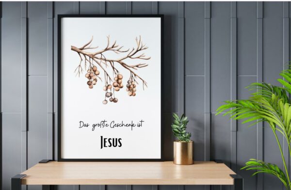 Christliches Poster Weihnachten Zweig Das größte Geschenk ist Jesus Wanddeko – Bild 5