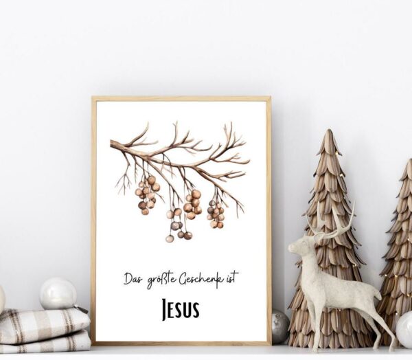 Christliches Poster Weihnachten Zweig Das größte Geschenk ist Jesus Wanddeko – Bild 2