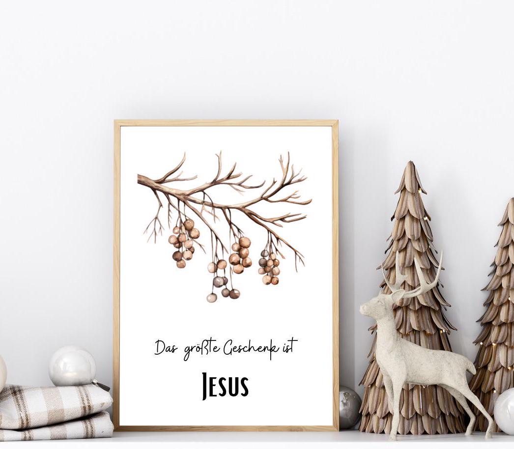 Christliches Poster Weihnachten Zweig Das größte Geschenk ist Jesus Wanddeko