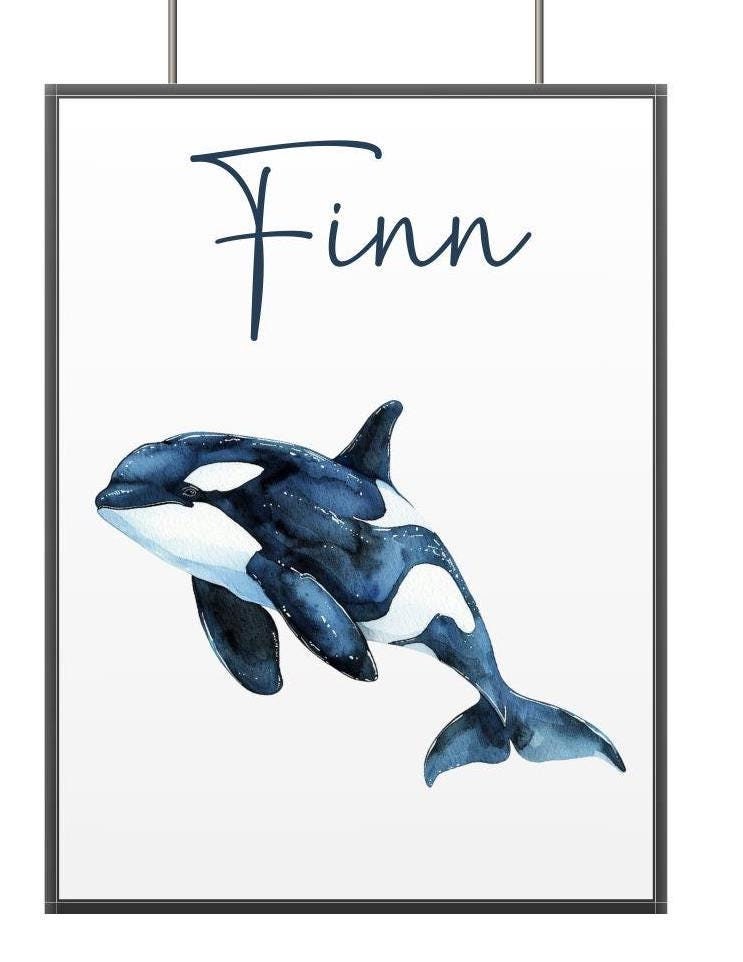 Poster Kinderposter Orca Name Kinderzimmer Meer Personalisiert Meerestier Fisch