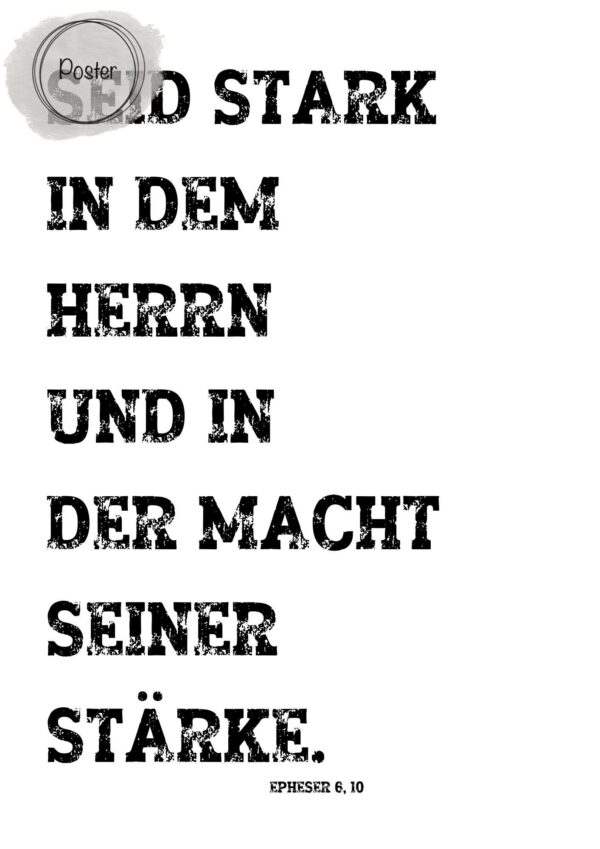 Christliches Poster Bibelvers Wohnzimmer Seid stark in dem Herrn Bibel – Bild 3