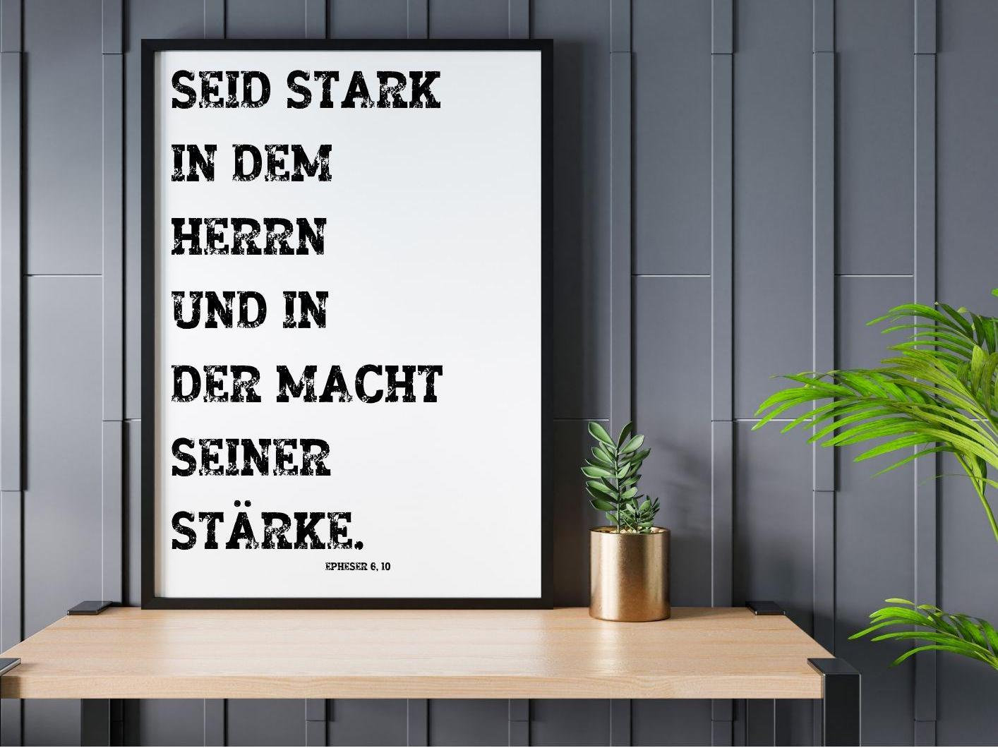 Christliches Poster Bibelvers Wohnzimmer Seid stark in dem Herrn Bibel