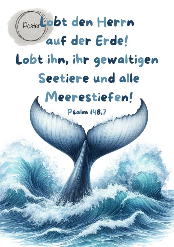 Christliche Kinderposter Bibelvers Poster Name Junge Kinderzimmer Set 2 Poster Meerestier Lobt den Herrn Fisch – Bild 4