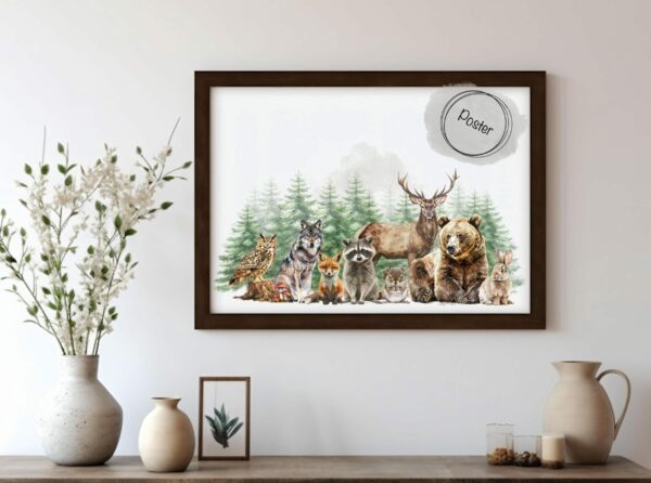 2 Poster / Kinderposter mit Waldtieren vor dem Wald – Bild 2