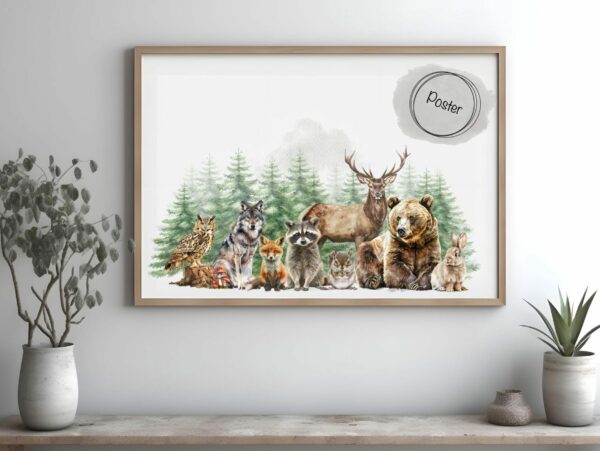 2 Poster / Kinderposter mit Waldtieren vor dem Wald – Bild 4