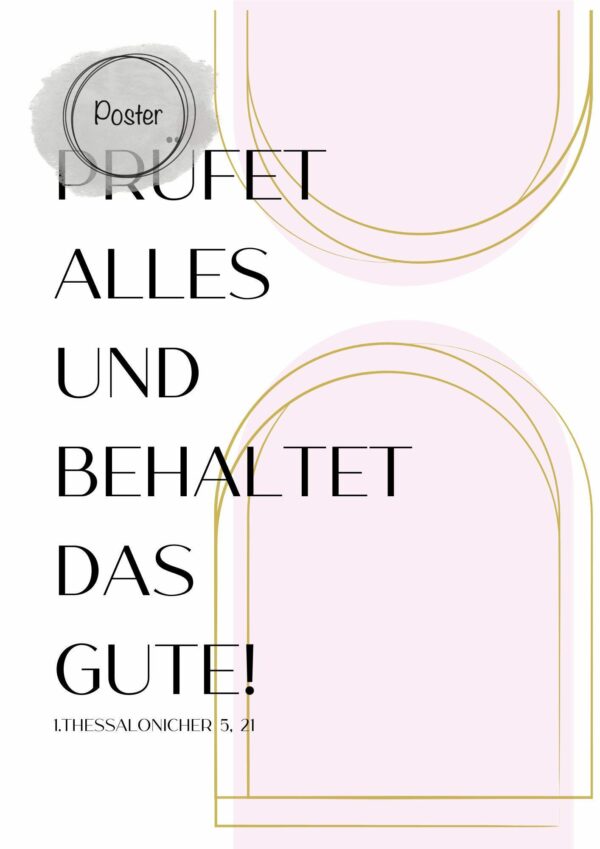 Christliches Posterbild Jahreslosung 2025 Prüfet alles und behaltet das Gute! Rosa Gold – Bild 3
