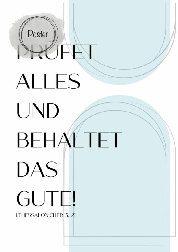 Christliches Posterbild Jahreslosung 2025 Prüfet alles und behaltet das Gute! hellblau – Bild 3