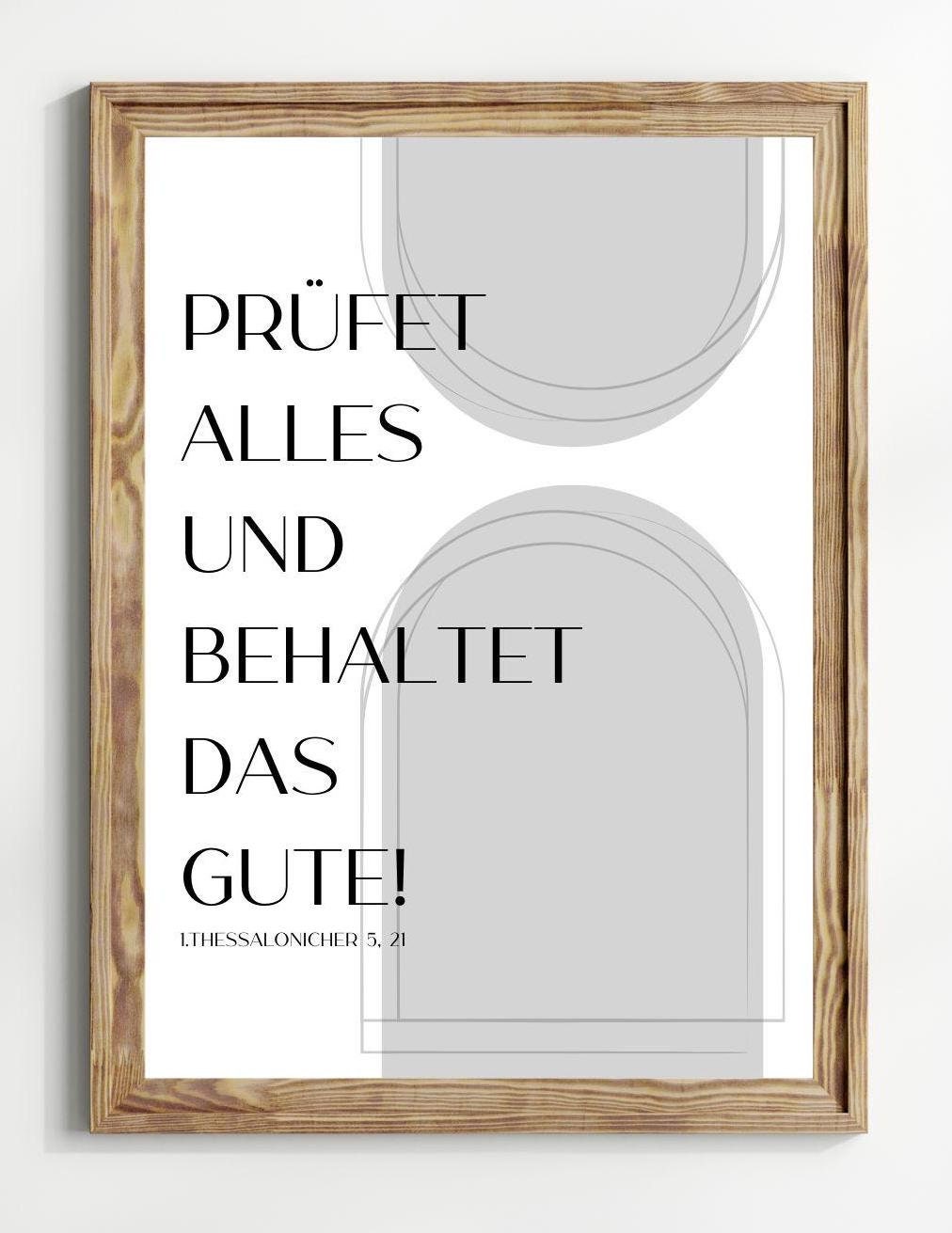 Christliches Posterbild Jahreslosung 2025 Prüfet alles und behaltet das Gute! grau