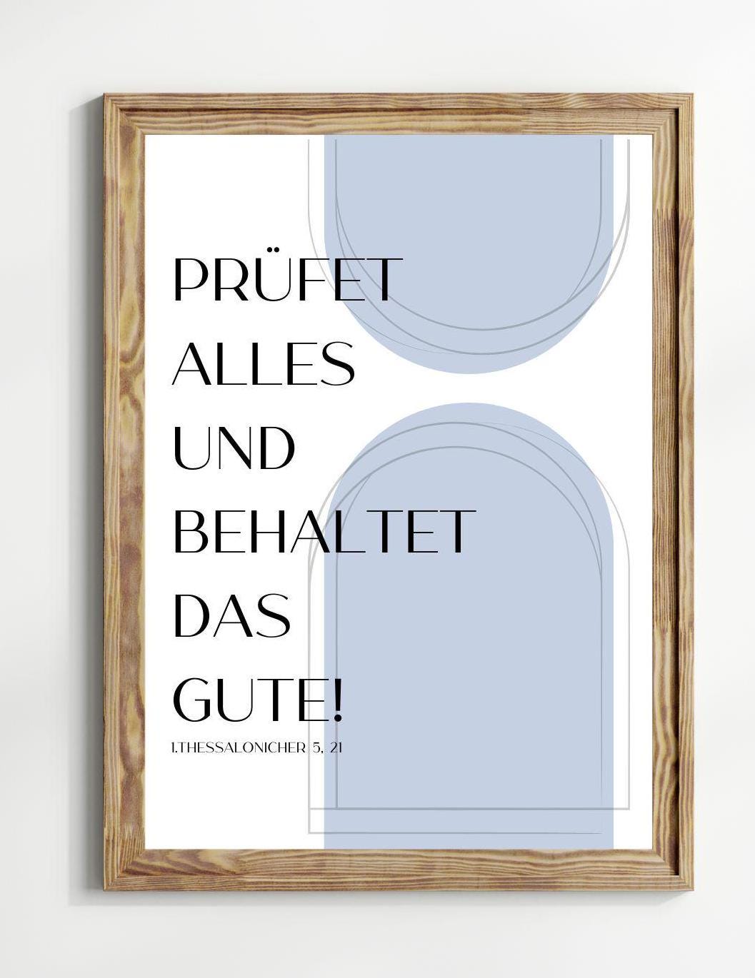 Christliches Poster Jahreslosung 2025 Prüfet alles und behaltet das Gute! rauchblau christliches Geschenk