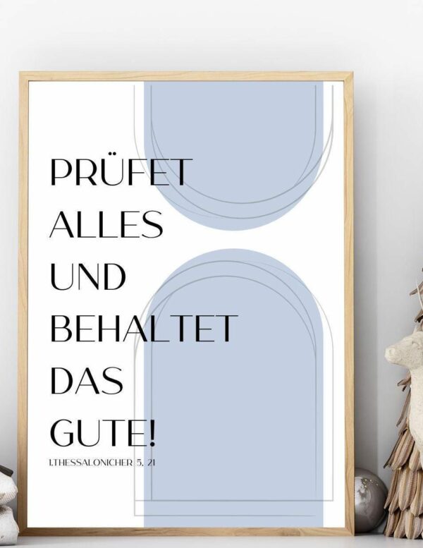 Christliches Poster Jahreslosung 2025 Prüfet alles und behaltet das Gute! rauchblau christliches Geschenk – Bild 5