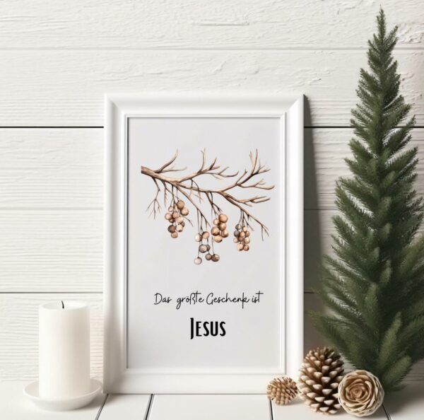 Christliches Poster Weihnachten Zweig Das größte Geschenk ist Jesus Wanddeko – Bild 3