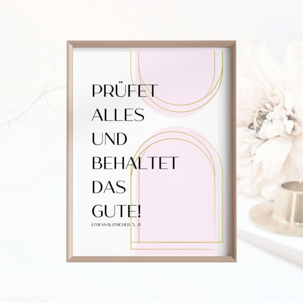 Christliches Poster - Digitaler Download - Jahreslosung 2025 - Prüfet alles und behaltet das Gute - Rosa