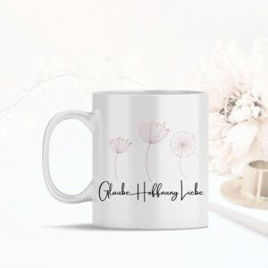 Weiße Tasse Glaube Hoffnung Liebe christliches Motiv Keramiktasse Geschenk Kaffee Tee Tasse christliches Geschenk