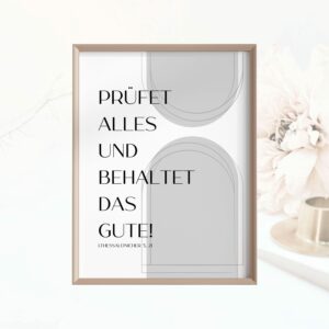 Christliches Posterbild Jahreslosung 2025 Prüfet alles und behaltet das Gute! grau