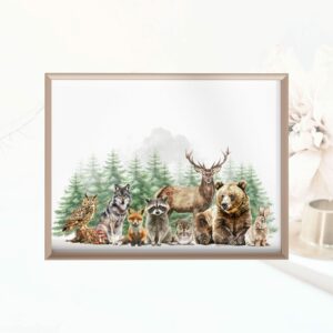 2 Poster / Kinderposter mit Waldtieren vor dem Wald
