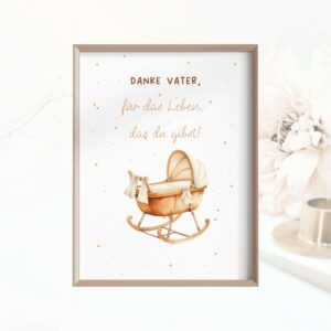 Christliche Poster Kinderposter Danke Vater für das Leben Wanddeko Bilderrahmen Kinderzimmer