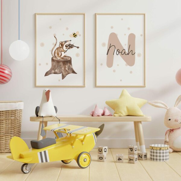 Kinderposter Set 2 Poster Maus mit Geige + personalisiertes Poster mit Wunschname – Bild 4