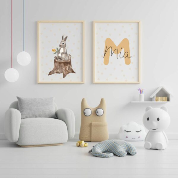 Kinderposter Mädchen Junge Set 2 Poster Hase + personalisiertes Poster mit Name Geschenk Geburt Poster – Bild 2