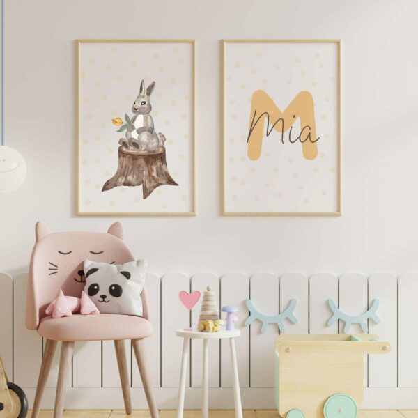 Kinderposter Mädchen Junge Set 2 Poster Hase + personalisiertes Poster mit Name Geschenk Geburt Poster – Bild 4