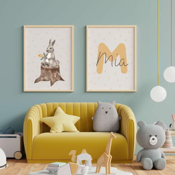 Kinderposter Mädchen Junge Set 2 Poster Hase + personalisiertes Poster mit Name Geschenk Geburt Poster – Bild 5