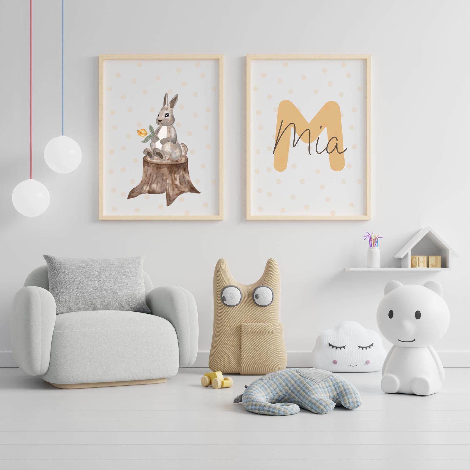 Set 2 Poster Kinderposter Hase+ Buchstaben und Name Digitaler Download  Kinderzimmer personalisiert