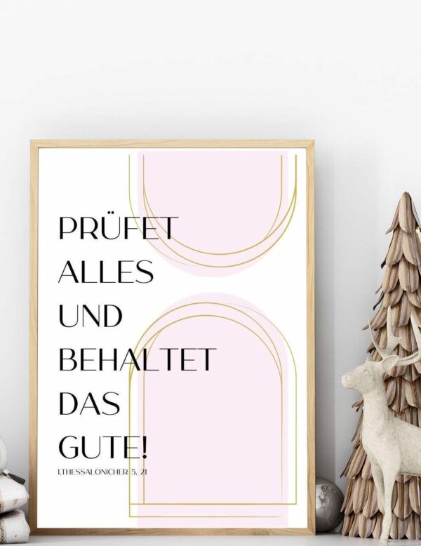 Christliches Posterbild Jahreslosung 2025 Prüfet alles und behaltet das Gute! Rosa Gold – Bild 5