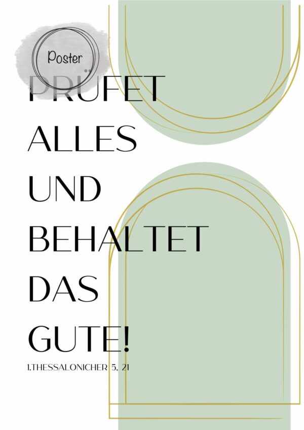 Christliches Posterbild Jahreslosung 2025 Prüfet alles und behaltet das Gute! grün gold – Bild 4