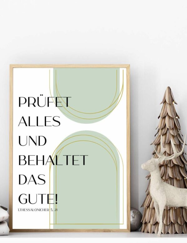 Christliches Posterbild Jahreslosung 2025 Prüfet alles und behaltet das Gute! grün gold – Bild 6