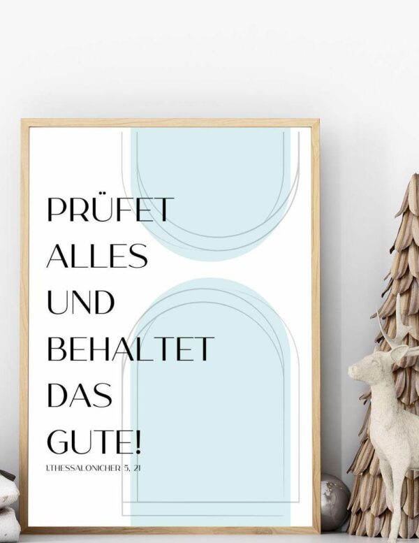Christliches Posterbild Jahreslosung 2025 Prüfet alles und behaltet das Gute! hellblau – Bild 5