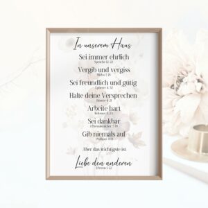 Christliches Poster Christliche Hausregeln Hausordnung Familie Bibelvers Wanddeko Bibel Hauseingang Deko
