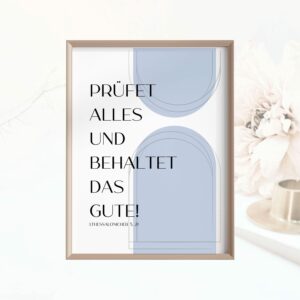 Christliches Poster Jahreslosung 2025 Prüfet alles und behaltet das Gute! rauchblau christliches Geschenk