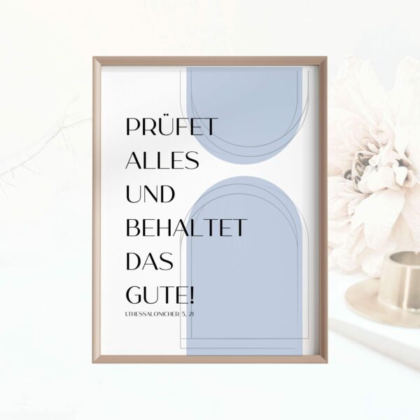 Christliches Poster Jahreslosung 2025 Prüfet alles und behaltet das Gute! rauchblau christliches Geschenk