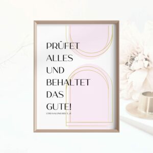 Christliches Posterbild Jahreslosung 2025 Prüfet alles und behaltet das Gute! Rosa Gold
