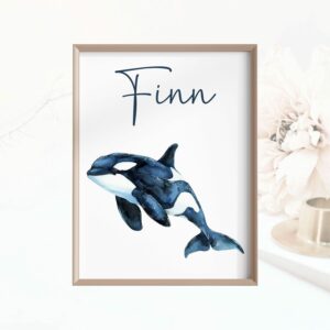 Poster Kinderposter Orca Name Kinderzimmer Meer Personalisiert Meerestier Fisch
