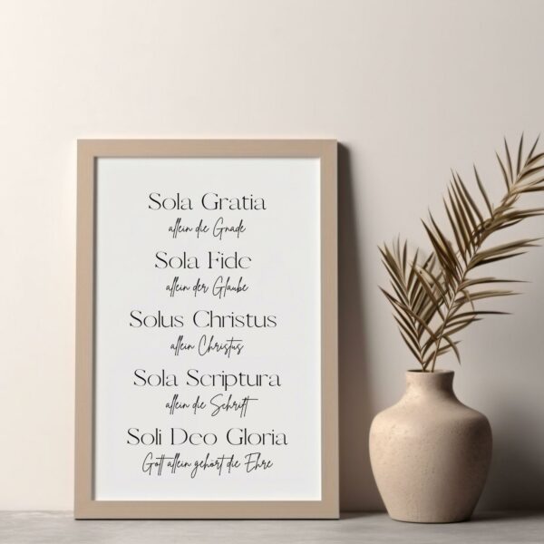 Christliches Posterbild 5 Solas Sola fide, Sola Gratia, sola fide, solus Christus, sola Scriptura, soli deo gloria – Bild 2