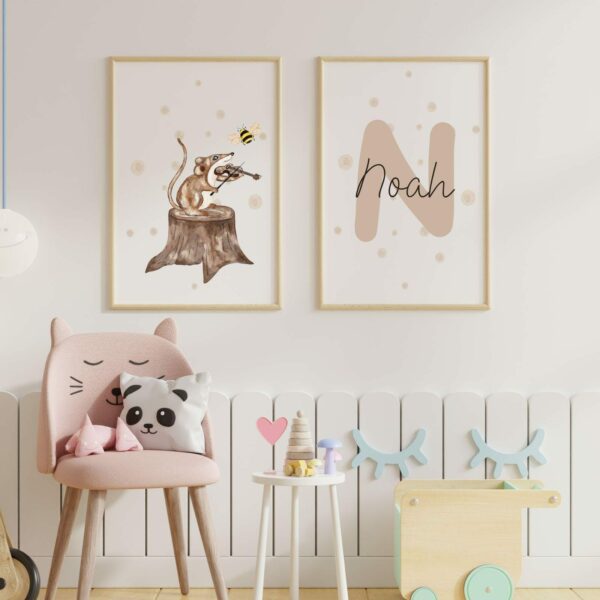 Kinderposter Set 2 Poster Maus mit Geige + personalisiertes Poster mit Wunschname – Bild 5
