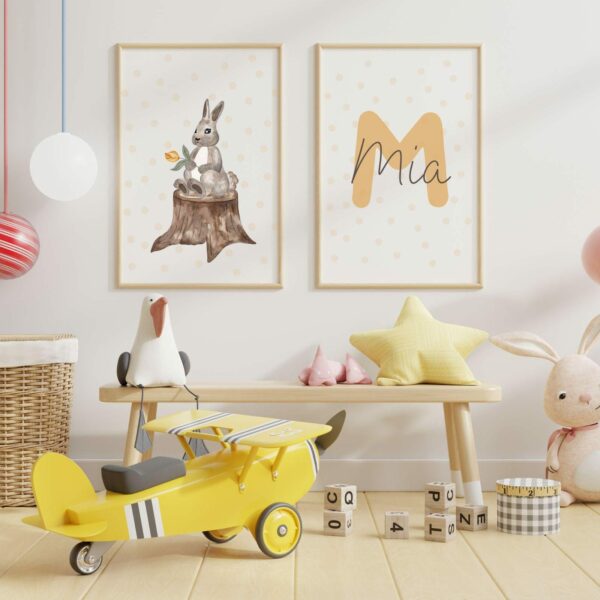Kinderposter Mädchen Junge Set 2 Poster Hase + personalisiertes Poster mit Name Geschenk Geburt Poster – Bild 3