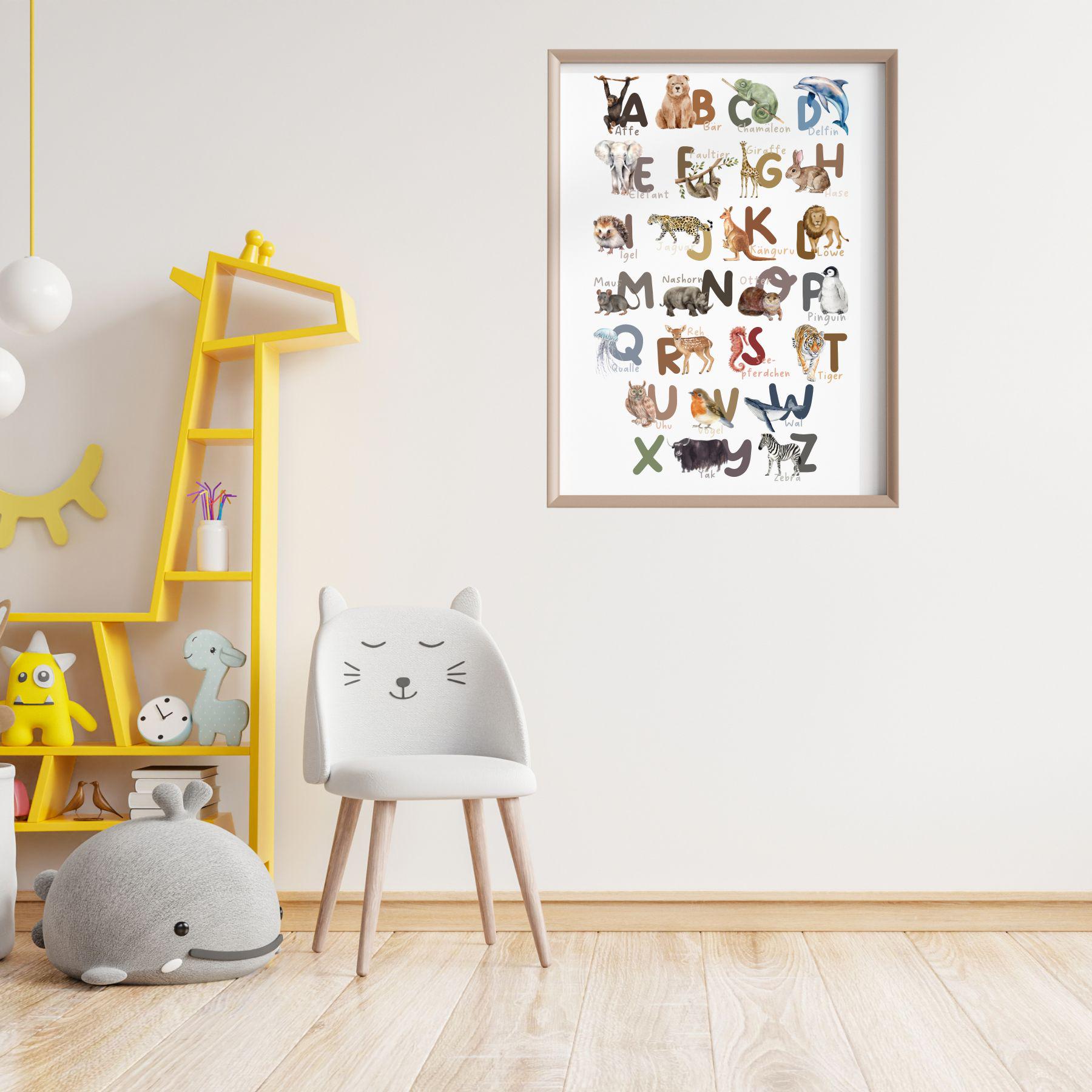 Poster Kinderposter Junge Mädchen Alphabet Bild mit Tieren Kinderzimmer