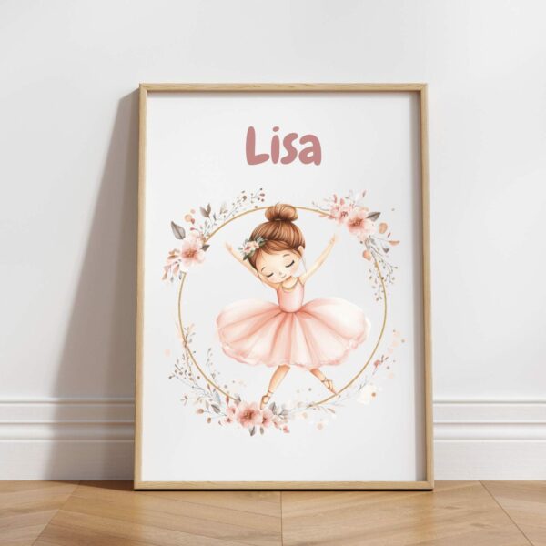 Poster Kinderposter Mädchen Kinderzimmer Geschenk Geburt Ballerina mit Namen Personalisiert – Bild 3