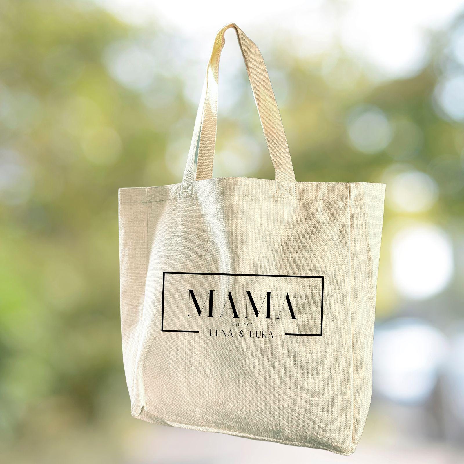 Tragetasche Leinenoptik Mama Einkaufstasche Leinenlook mit persönlichem Druck personalisiert