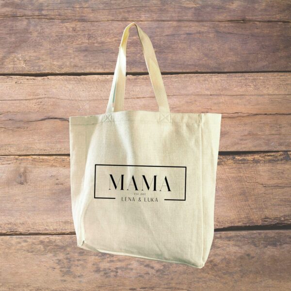Tragetasche Leinenoptik Mama Einkaufstasche Leinenlook mit persönlichem Druck personalisiert – Bild 4