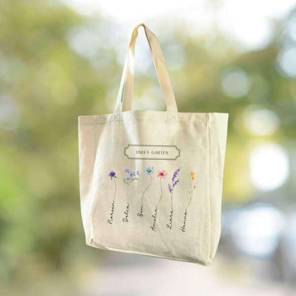 Tragetasche Leinenoptik  Omas Garten Einkaufstasche Leinenlook mit persönlichem Druck personalisiert Mama Geschenk Oma Muttertag Tasche – Bild 2